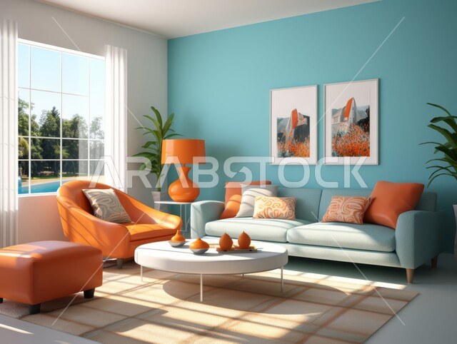 نوافذ زجاجية مطله على الطبيعه،  التصاميم الداخلية لغرف الجلوس على الطراز الحديث، اكسسوارات وتحف عصرية، لوحات فنية معلقة ، غرفة معيشة مع أثاث منزلي فاخر، الديكورات الداخلية الراقية للفلل والشقق السكنية في المملكة العربية السعودية