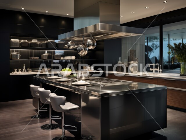 Luxury interior design, modern design of luxury kitchens in Saudi Arabia, lights and lighting and home accessories, architectural engineering art for villas and residential apartments