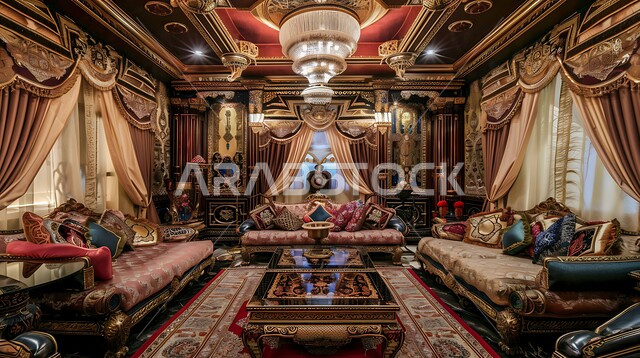 الفن الهندسي المعماري المزخرف على الطراز التقليدي للجلسات الشعبية, ديكورات أثرية عريقة في المملكة العربية السعودية,  التمسك بالعادات والتقاليد العربية الغنية بالثقافة القديمة, تصاميم المجلس السعودي بأثاث وزخارف جدارية معقدة في المنازل والشقق السكنية