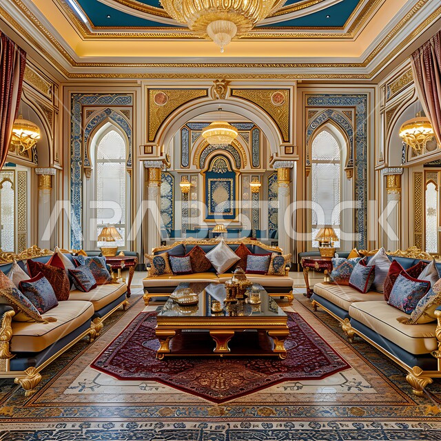 الفن الهندسي المعماري المزخرف على الطراز التقليدي للجلسات الشعبية, ديكورات أثرية عريقة في المملكة العربية السعودية,  التمسك بالعادات والتقاليد العربية الغنية بالثقافة القديمة, تصاميم المجلس السعودي بأثاث وزخارف جدارية معقدة في المنازل والشقق السكنية