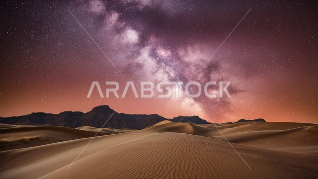 مناطق البادية والبيئة الصحراوية, المناخ الصحراوي القاسي والجاف, الهضاب و التلال من الرمال الناعمة، التكوينات والتشكيلات الرملية في صحراء المملكة العربية السعودية، التضاريس و المرتفعات والقمم الجبلية في البراري، منظر السماء اثناء الغروب