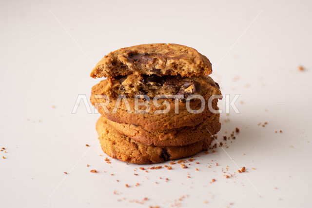 Homemade hot chocolate wafers, light and fluffy biscuit chips, white background