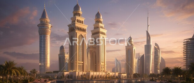 الفن الهندسي المعماري للأبراج وناطحات السحاب, منظر تخيلي مستقبلي للتقدم والنمو العمراني, بناء مستقبل وحضاري ومتطور, المباني والمنشآت التجارية الشاهقة في المملكة العربية السعودية, رؤية مستقبلية سعودية2030