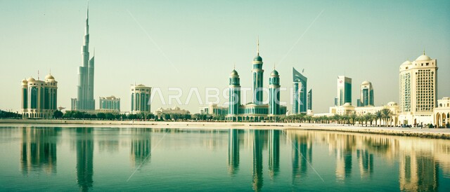 منظر تخيلي مستقبلي للتقدم و النمو العمراني، المباني والمنشآت التجارية الشاهقة في المملكة العربية السعودية، رؤية سعودية مستقبلية 2030، الفن الهندسي المعماري للأبراج وناطحات السحاب، بناء مدن ذكية ومستقبل حضاري ومتطور