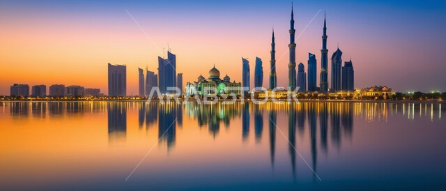 المباني والمنشآت التجارية الشاهقة في المملكة العربية السعودية، بناء مدن ذكية ومستقبل حضاري ومتطور، منظر تخيلي مستقبلي للتقدم و النمو العمراني، رؤية سعودية مستقبلية 2030، الفن الهندسي المعماري للأبراج وناطحات السحاب