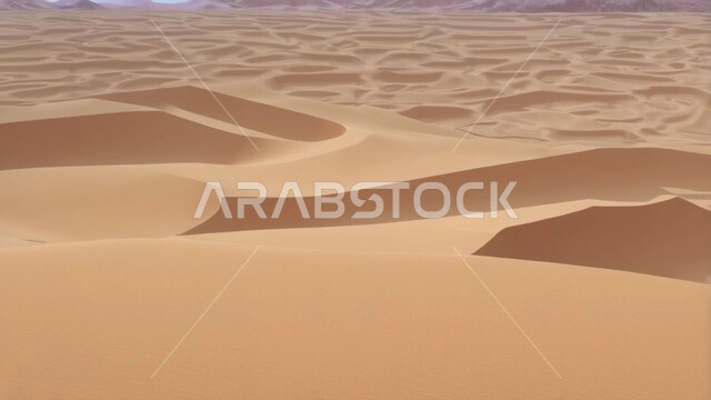 التضاريس و التلال والهضاب الرملية، مناطق البادية والبيئة الصحراوية وقت النهار، التكوينات والتشكلات في صحراء المملكة العربية السعودية، الرمال الناعمة الذهبية، خلفية الطبيعة