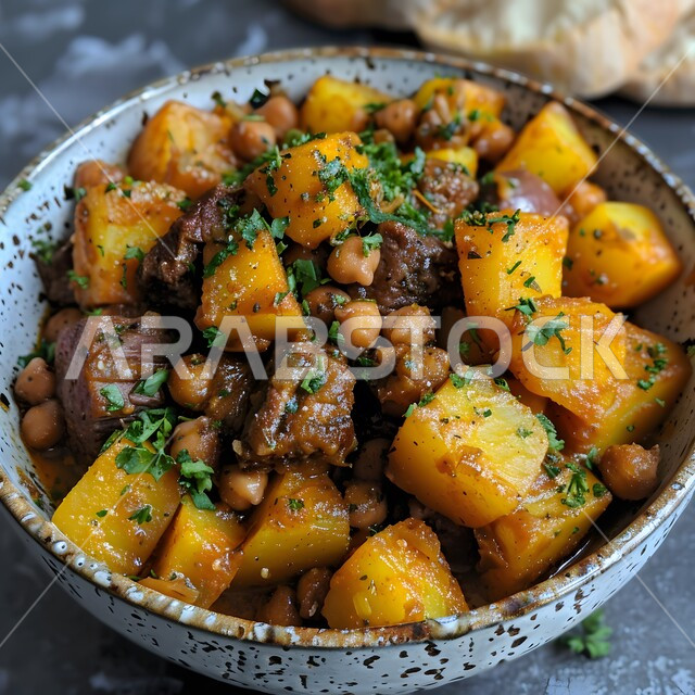 مأكولات شرقية تقليدية تراثية شهية في السعودية، الوصفات العربية الشعبية اللذيذة, فنون تقديم الطعام في الولائم والعزائم ,صورة مقربة لطبق فخاري من ثريد اللحم المبهر والمزين بالفلفل الحار