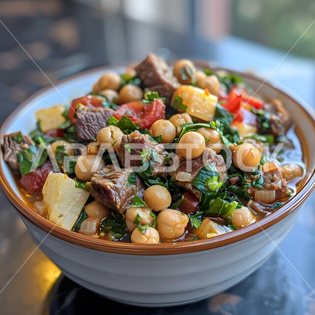 مأكولات شرقية تقليدية تراثية شهية في السعودية، الوصفات العربية الشعبية اللذيذة, فنون تقديم الطعام في الولائم والعزائم ,صورة مقربة لطبق فخاري من ثريد اللحم المبهر والمزين بالفلفل الحار