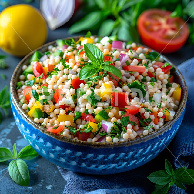 مطاعم للمأكولات الشرقية، الأساليب الفنية في تقديم الطعام، وعاء مليء بقطع الخضراوات والخبز المحمص، أطباق شعبية تقليدية في السعودية، طبق من سلطة الفتوش والمقبلات العربية