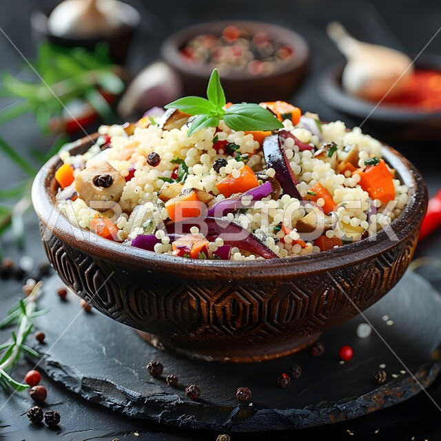 مطاعم للمأكولات الشرقية، الأساليب الفنية في تقديم الطعام، وعاء مليء بقطع الخضراوات والخبز المحمص، أطباق شعبية تقليدية في السعودية، طبق من سلطة الفتوش والمقبلات العربية