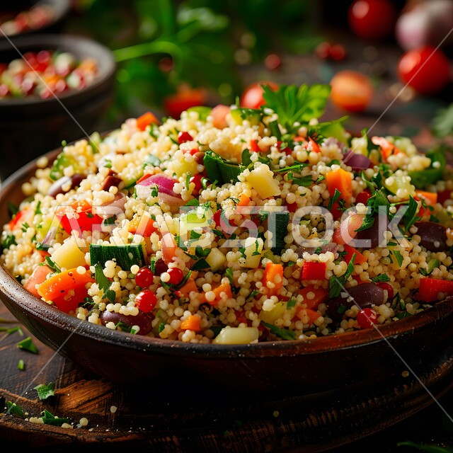 مطاعم للمأكولات الشرقية، الأساليب الفنية في تقديم الطعام، وعاء مليء بقطع الخضراوات والخبز المحمص، أطباق شعبية تقليدية في السعودية، طبق من سلطة الفتوش والمقبلات العربية