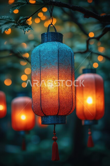 البهجة بقدوم شهر الخير, زينة وديكورات رمضان المبارك, أجواء الاحتفال بالمناسبات والأعياد الدينية الاسلامية، مجموعة من الفوانيس المعدنية التقليدية المضيئة, تحف واكسسوارات متميزة