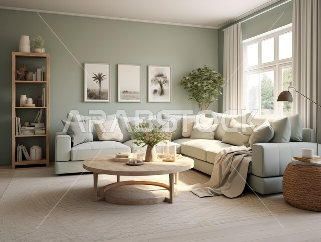 الديكورات الداخلية للفلل والشقق السكنية في المملكة العربية السعودية ،غرف معيشة بألوان راقية مع أثاث منزلي فاخر باللون الأبيض ،اكسسوارات وتحف عصرية ،التصاميم الأنيقة لغرف الجلوس على الطراز الحديث ،لوحات جدارية فنية معلقة