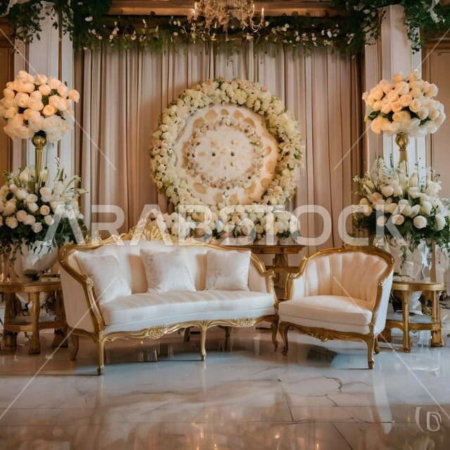 كوش افراح في قاعات الإحتفالات والمناسبات, منصة عرض للأفراح والأعراس, تصاميم وديكورات بالزهور والوروود, صالات الزواجات والمناسبات السعيده