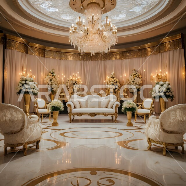 Wedding booths in celebration and event halls, display platform for weddings and weddings, designs and decorations with flowers and roses, halls for marriages and happy events.