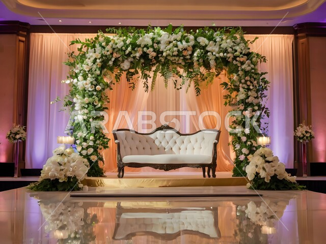 كوش افراح في قاعات الإحتفالات والمناسبات, منصة عرض للأفراح والأعراس, تصاميم وديكورات بالزهور والوروود, صالات الزواجات والمناسبات السعيده