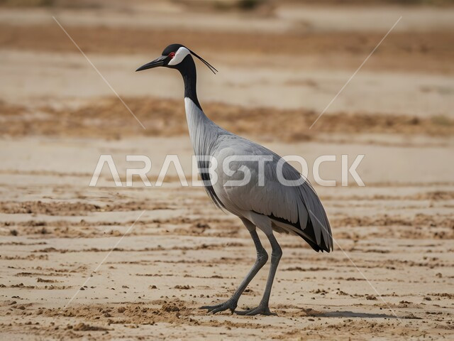 صورة مقربة لطائر الرافعة المتوجة، الكركي المتوج الجميل، محمية طبيعية لتربية ورعاية الطيور في المملكة العربية السعودية، الطبيعة في السعودية