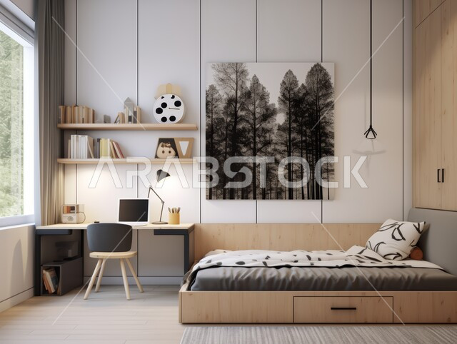 مفهوم الراحة والاسترخاء ،تصميم داخلي لغرفة نوم بأسلوب حديث ،شقق وفلل سكنية بديكورات متطورة في المملكة العربية السعودية ،غرف ذات ديكور عصري وفخم ،تحف واكسسوارات وأثاث منزلي راقي ،سرير مريح بألوان هادئة ،فنادق ومنتجعات هادئة