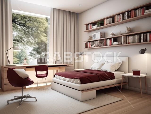 تصميم داخلي لغرفة نوم بأسلوب حديث باللون الابيض ،مفهوم الراحة والاسترخاء ،شقق سكنية بديكورات متطورة في المملكة العربية السعودية ،غرف ذات ديكور عصري وفخم ،تحف واكسسوارات وأثاث منزلي راقي ،سرير مريح بألوان هادئة ،فنادق ومنتجعات فاخرة