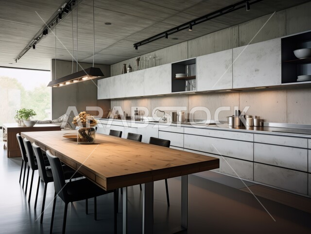 تصاميم وديكورات داخلية للمطابخ العربية  في المملكة العربية السعودية, مطبخ راقي باللون الأبيض ،الفن الهندسي المعماري على الطراز الحديث, واجهات ونوافذ زجاجية, أدوات منزلية حديثة ومتطورة.