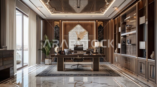 هندسة معمارية متطورة، غرف للقراءة والجلوس, تصميم عصري لغرف مكتبية منزلية في المملكة العربية السعودية, تصميمات وديكورات داخلية أنيقة مع أثاث فخم ومريح لغرف المكاتب