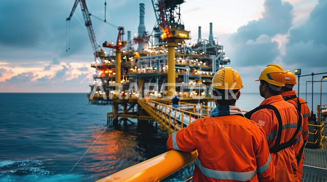 Steel pipelines and cables, monitoring the progress of work in factories and plants, a group of Saudi Arabian Gulf engineers working in an oil and gas refining plant, working in the field of petrochemical industries and projects, the concept of gas productivity in the Kingdom of Saudi Arabia