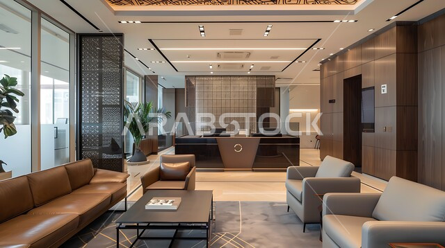 قاعة اجتماعات واسعة مع أثاث مريح و أنيق، غرفة أعمال واسعة مجهزة بديكورات فاخرة,غرف مكتبية بتصاميم داخلية فخمة، التصميم العصري الحديث للمكاتب في الشركات السعودية