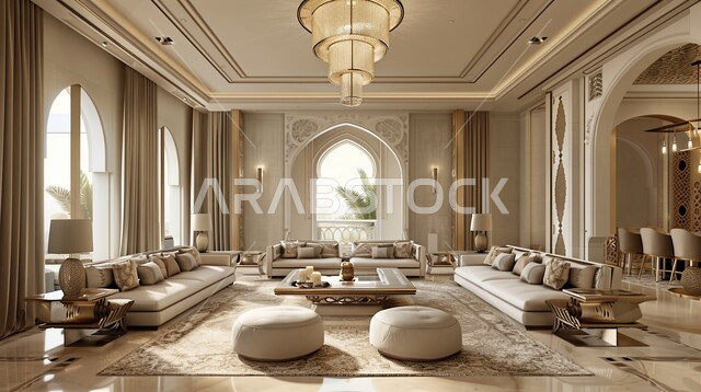 Living room with modern contemporary designs, elegant interior decorations, high-end home furniture, modern designs for residential apartments and villas, luxury hotels and resorts in the Kingdom of Saudi Arabia