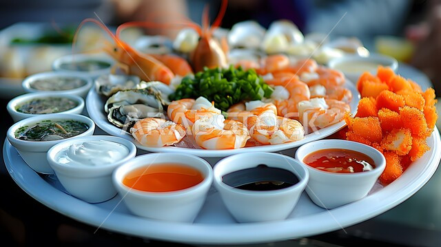 مطابخ متخصصة في الأطباق البحرية، مطاعم تقدم المأكولات الأسيوية، طبق مليء بالثمار البحرية اللذيذة والقريدس، وصفات طعام وأكلات شهية، فنون التقديم في مطاعم ومطابخ المملكة العربيه السعودية، وجبات الطعام الصحية 