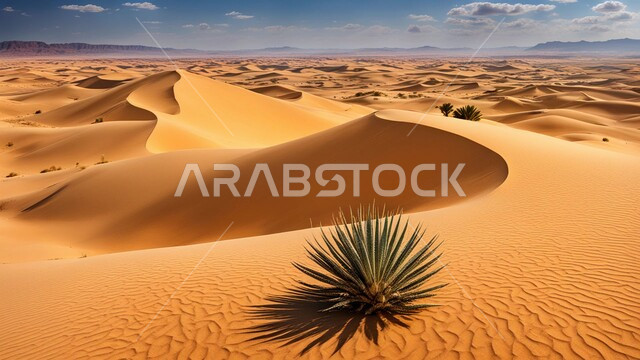 مناطق البادية والبيئة الطبيعية الصحراوية في السعودية، الأماكن الطبيعية السياحية المشهورة، التشكلات الرملية في صحراء المملكة، منظر السماء المليئة بالغيوم، الهضاب والتلال والرمال الذهبية الناعمة في البراري، نمو النباتات البرية والأعشاب في الصحاري