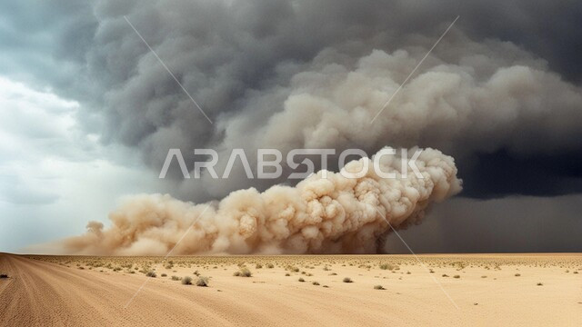 الزوابع الغبارية القوية, رياح ترابية في المناطق الصحراوية, الكثبان والرمال الذهبية الناعمة، التشكيلات والتكوينات الرملية في المملكة العربية السعودية, منظر الإعصار الهوائي في الصحراء