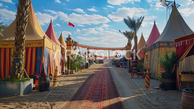 التمسك بالتراث والأصالة والعراقة, الخيام التقليدية الشعبية, السجاد المصنوع بنقوش وزخارف ملونة, أصالة العادات والتقاليد الخليجية, أماكن احتفالية ومعالم سياحية مشهورة, مهرجان ثقافي عربي في المملكة العربية السعودية