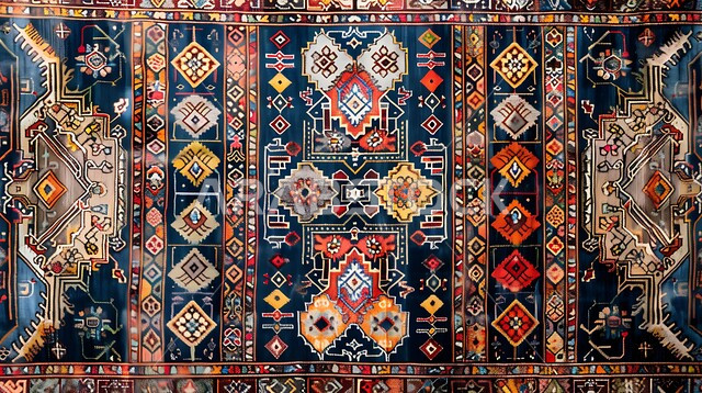 حياكة وغزل وصناعة السجاد في مصانع ومعامل السعودية، جودة التصاميم والصناعات القديمة التقليدية الخليجية, نقوشات وزخارف من التراث السعودي، الفن التراثي الحرفي التقليدي، منتجات صناعية محليه وطنيه، حرف ومهن شعبية, صورة مقربة لسجادة بأنماط هندسية ملونة