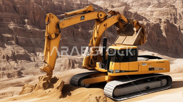 أماكن مناجم الفحم الطبيعي، مناطق التنقيب عن الثروات الباطنية، الطبيعة الصخرية وتضاريس السلاسل الجبلية، المرتفعات وقمم الجبال في المملكة العربية السعودية، سيارة شحن كبيرة تقوم بالعمل في موقع التعدين، التخلص من الأتربة والصخور ونقلها بعيدا