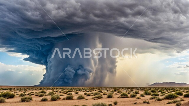 رياح ترابية في المناطق الصحراوية, الكثبان والرمال الذهبية الناعمة، التشكيلات والتكوينات الرملية في المملكة العربية السعودية, منظر الإعصار الهوائي في الصحراء, الزوابع الغبارية القوية