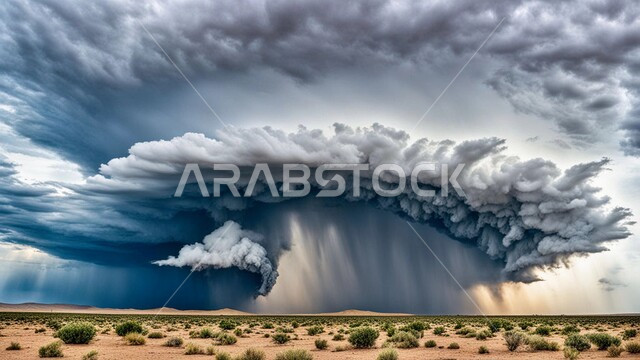 الزوابع الغبارية القوية، العاصفة الرملية في الصحراء, رياح ترابية في المناطق الصحراوية, الكثبان والرمال الذهبية الناعمة، التشكيلات والتكوينات الرملية في المملكة العربية السعودية, منظر السماء الممتلئة بالغيوم الداكنة
