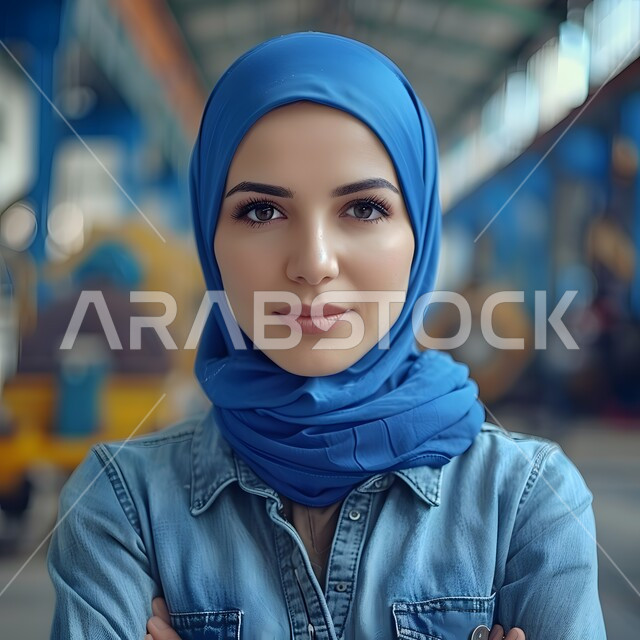 The concept of femininity and softness, interest in appearance and elegance, a close-up image of a veiled Saudi Arabian Gulf woman looking at the camera with gestures of self-confidence, elegant modern veiled clothing