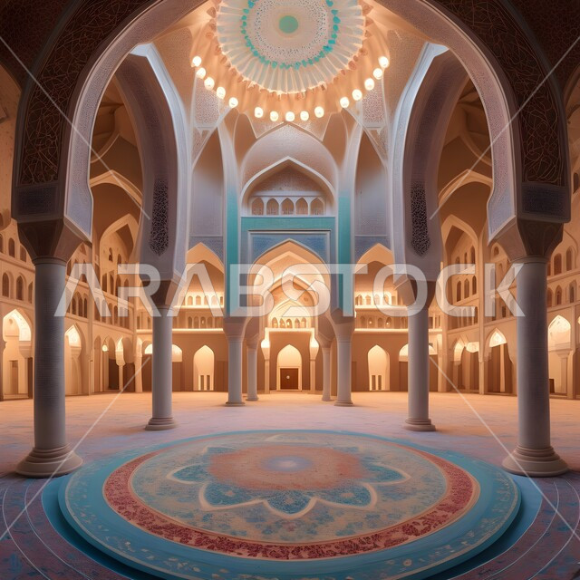 محراب ومنبر للصلاة في احد المساجد في المملكة العربية السعودية, الزخارف والنقوش الاسلامية, الديكورات والتصاميم الداخلية المميزة على الطراز الإسلامي الحديث, دمج الحضارة مع الأصالة، مفهوم العبادة والتقرب الى الله، أداء الفرائض والصلوات