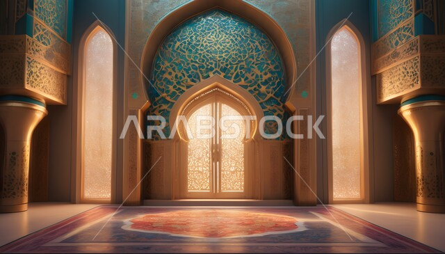 محراب ومنبر للصلاة في احد المساجد في المملكة العربية السعودية, الزخارف والنقوش الاسلامية, الديكورات والتصاميم الداخلية المميزة على الطراز الإسلامي الحديث, دمج الحضارة مع الأصالة، مفهوم العبادة والتقرب الى الله، أداء الفرائض والصلوات