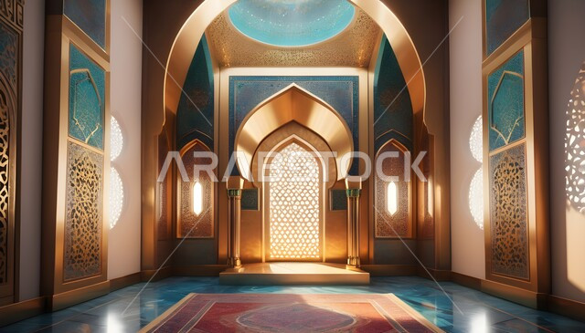 محراب ومنبر للصلاة في احد المساجد في المملكة العربية السعودية, الزخارف والنقوش الاسلامية, الديكورات والتصاميم الداخلية المميزة على الطراز الإسلامي الحديث, دمج الحضارة مع الأصالة، مفهوم العبادة والتقرب الى الله، أداء الفرائض والصلوات