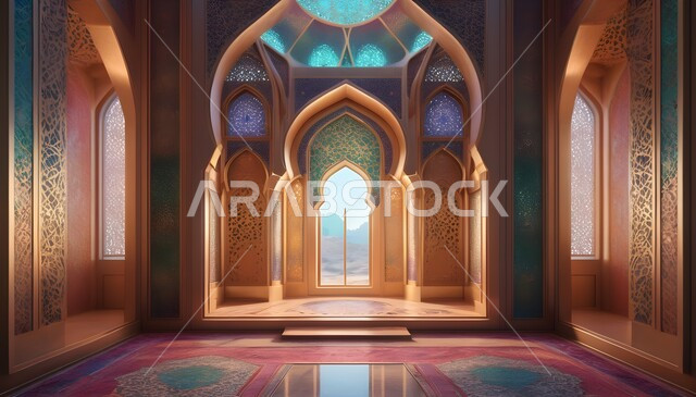 محراب ومنبر للصلاة في احد المساجد في المملكة العربية السعودية, الزخارف والنقوش الاسلامية, الديكورات والتصاميم الداخلية المميزة على الطراز الإسلامي الحديث, دمج الحضارة مع الأصالة، مفهوم العبادة والتقرب الى الله، أداء الفرائض والصلوات