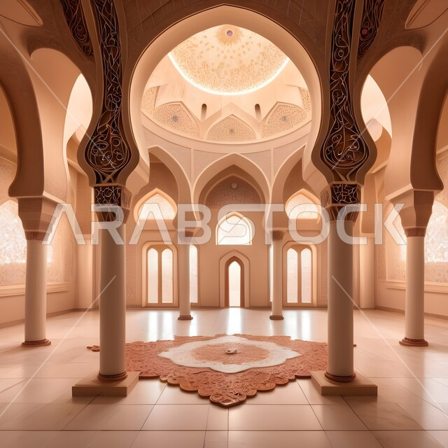 الديكورات والتصاميم الداخلية المميزة على الطراز الإسلامي الحديث, محراب ومنبر للصلاة في احد المساجد في المملكة العربية السعودية, الزخارف والنقوش الاسلامية, دمج الحضارة مع الأصالة، مفهوم العبادة والتقرب الى الله، أداء الفرائض والصلوات 