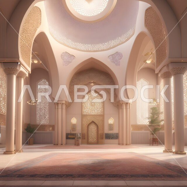 الزخارف والنقوش الاسلامية, الديكورات والتصاميم الداخلية المميزة على الطراز الإسلامي الحديث, محراب ومنبر للصلاة في احد المساجد في المملكة العربية السعودية, أداء الفرائض والصلوات، دمج الحضارة مع الأصالة، مفهوم العبادة والتقرب الى الله