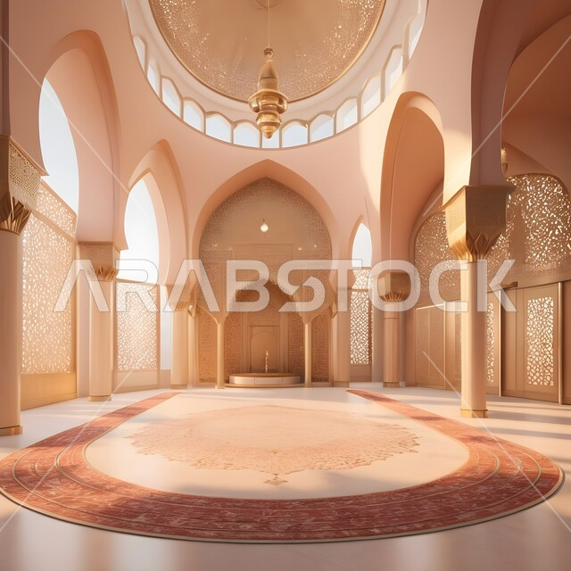 الزخارف والنقوش الاسلامية, الديكورات والتصاميم الداخلية المميزة على الطراز الإسلامي الحديث, محراب ومنبر للصلاة في احد المساجد في المملكة العربية السعودية, أداء الفرائض والصلوات، دمج الحضارة مع الأصالة، مفهوم العبادة والتقرب الى الله