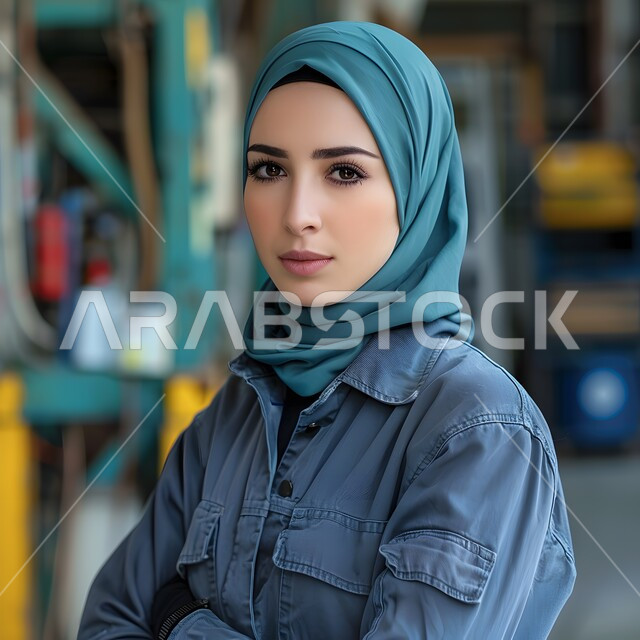 مفهوم الأنوثة والنعومة، الاهتمام بالمظهر الخارجي والأناقة، صورة مقربة لامرأة عربية خليجية سعودية محجبة  تنظر إلى الكاميرا بايماءات الثقة بالنفس، ملابس محجبات عصرية راقية