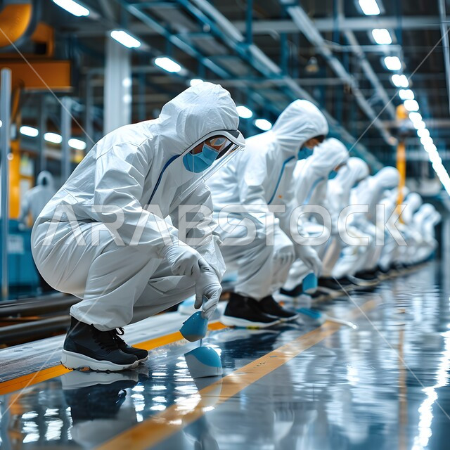 مجموعة من المخبريين العرب الخليجيين السعوديين يرتدون الاقنعة الواقية يقومون بإجراء التجارب والبحوث العلمية الحيوية، مختبرات الفحوصات الطبية والتحاليل الكيمائية، استعمال الأنابيب الزجاجية المعقمة لتحليل العينات المختلفة، معمل الصناعات الدوائية