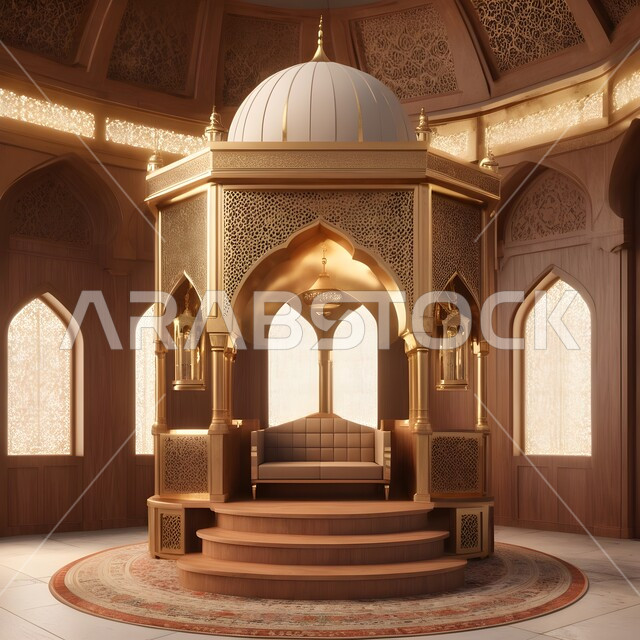 The concept of worship and getting closer to God, performing obligatory duties and prayers, integrating civilization with authenticity, Islamic decorations and inscriptions in one of the mosques in the Kingdom of Saudi Arabia, distinctive interior decoration in the Islamic style