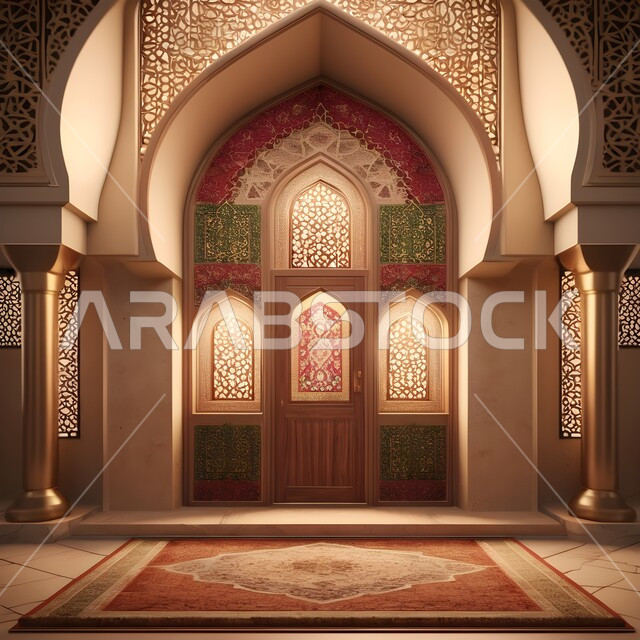 مفهوم العبادة والتقرب الى الله, اداء الفرائض والصلوات, دمج الحضارة مع الأصالة، الزخارف والنقوش الاسلامية في احد المساجد في المملكة العربية السعودية, الديكورات الداخلية المميزة على الطراز الاسلامي