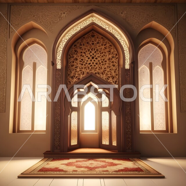 اداء الفرائض والصلوات, دمج الحضارة مع الأصالة، الزخارف والنقوش الاسلامية في احد المساجد في المملكة العربية السعودية, الديكورات الداخلية المميزة على الطراز الاسلامي, مفهوم العبادة والتقرب الى الله