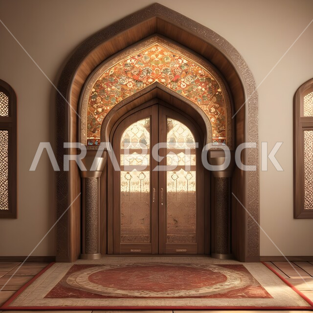 مفهوم العبادة والتقرب الى الله, اداء الفرائض والصلوات, دمج الحضارة مع الأصالة، الزخارف والنقوش الاسلامية في احد المساجد في المملكة العربية السعودية, الديكورات الداخلية المميزة على الطراز الاسلامي